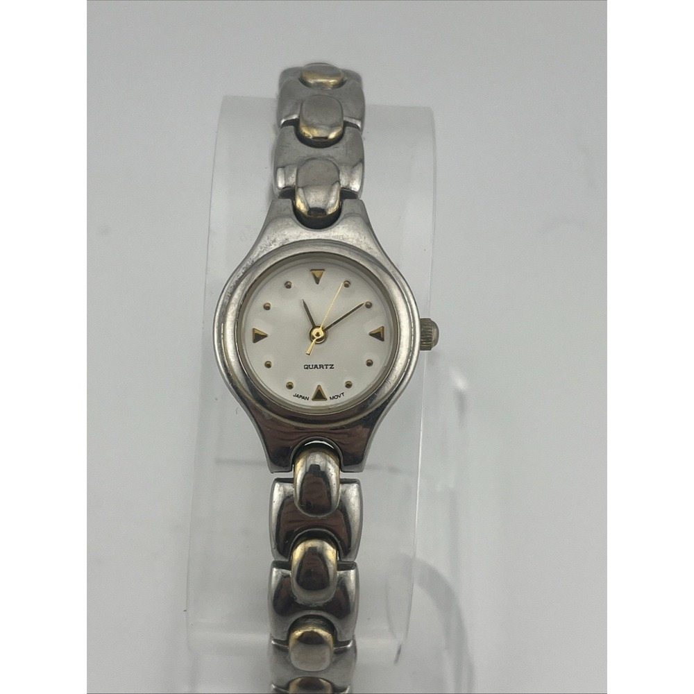 Gold & Silver Watch Women 22mm Case 7" Band- New Battery